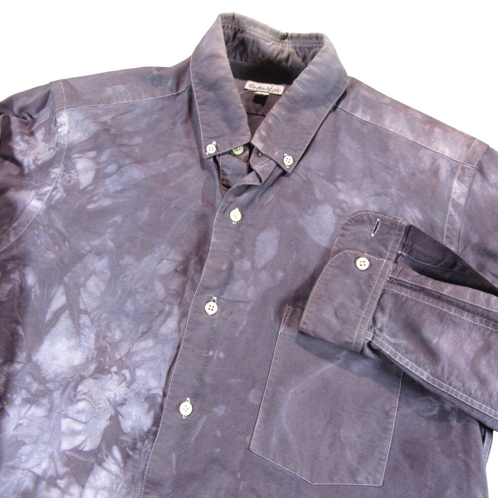 Steven Alan Mens Button Down Shirt S Dark Purple Tie Dye 100% Cotton Pocket Made